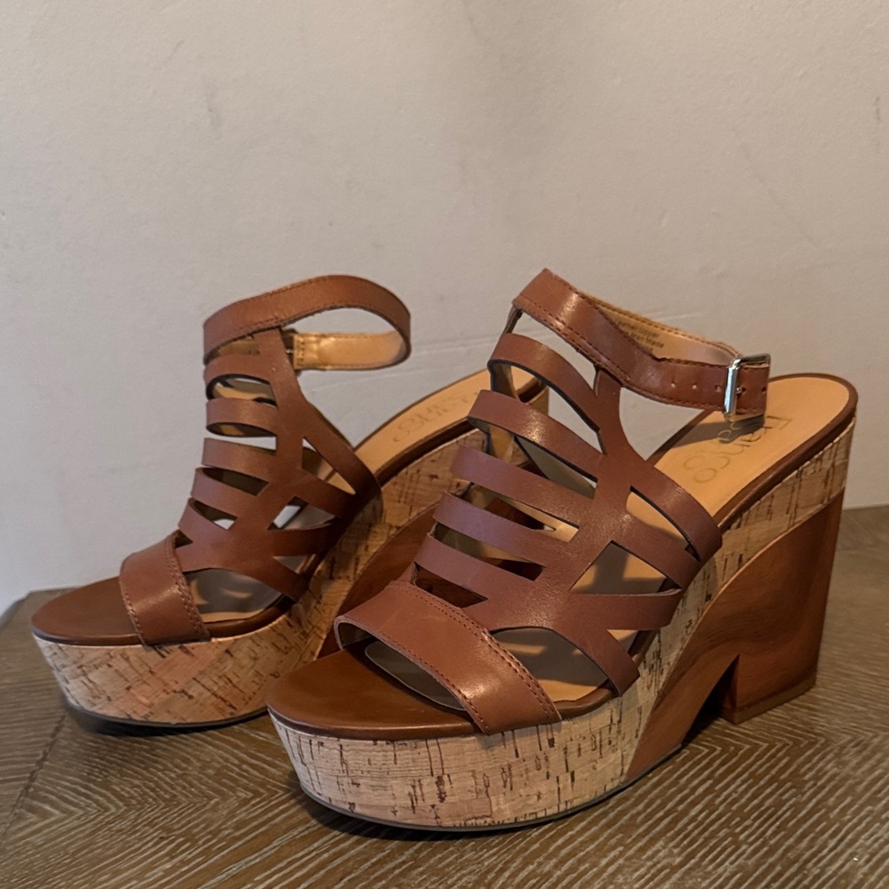 FRANCO SARTO Brown Strappy Wedge Sandals